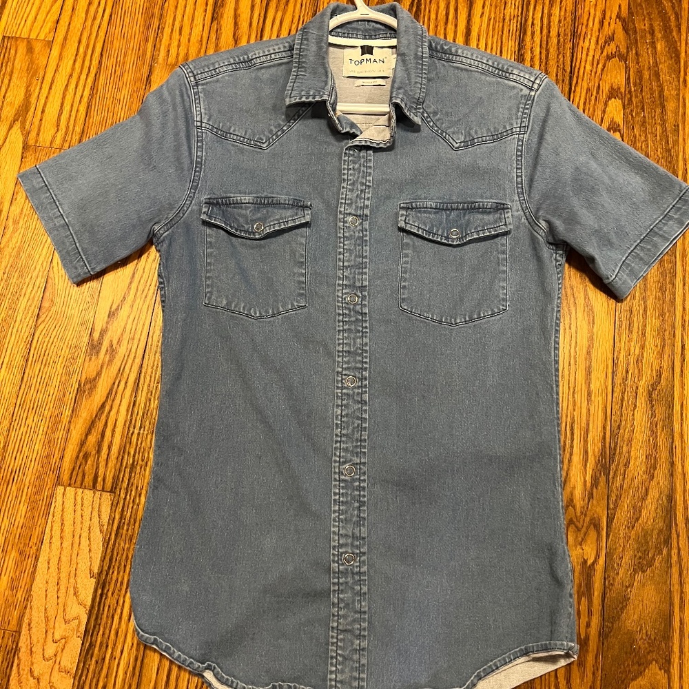 Topman Denim Short Sleeve Button Down  muscle fit S